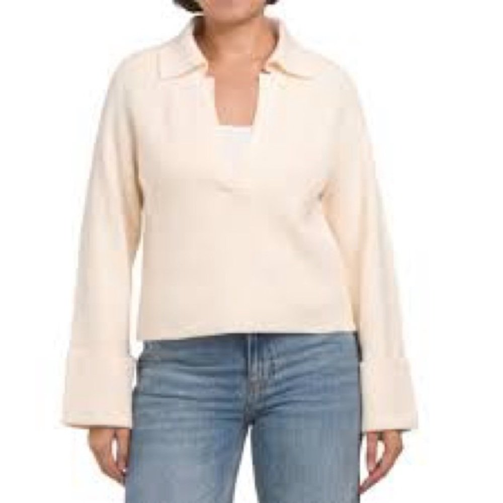 Jason Wu Skipper Collared V-Neck Sweater‎ Women's M Ribbed Knit Cuffed Designer